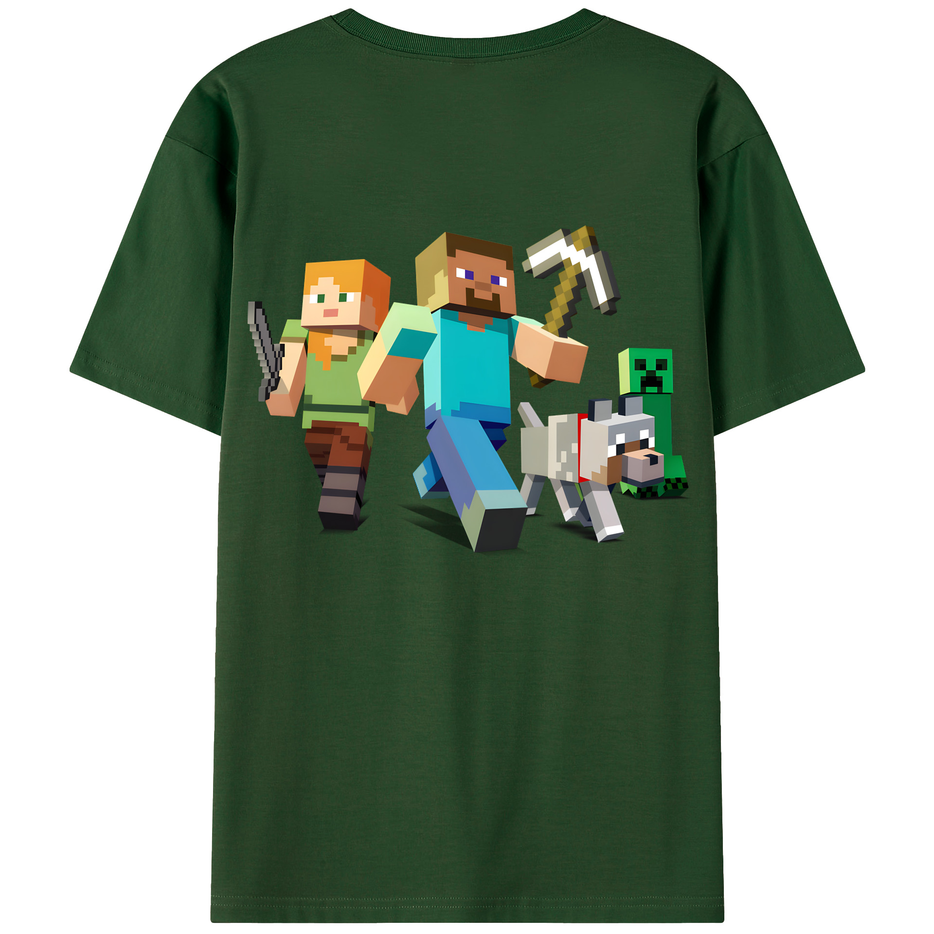 （画像用） マインクラフト ブロックの世界 Minecraft MC Block world 綿100％半袖Tシャツ（背面プリント）